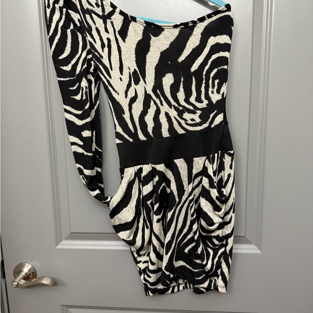 Zebra Print One-Shoulder Dress